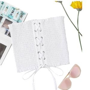 Strapless Lace Up Pleated Sexy Tube Bandeau Top White S
